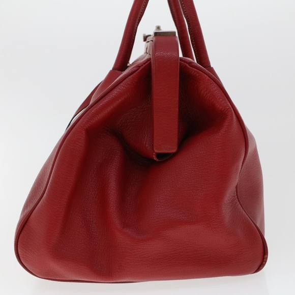 PRADA Clasp Hand Bag Leather Red Auth bs5891 - Picture 4 of 16